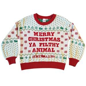 Home Alone Ugly Sweater Merry Christmas Ya Filthy Animal Cropped Women’s Medium